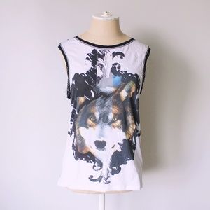 Faith Connexion Top Tank Wolf Animal Print MeshBa…